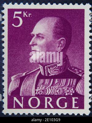 Olav V., 1903-1991, König von Norwegen, Porträt auf norwegischer Briefmarke Stockfoto