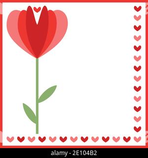 Rote Blume und Herzen Vektor-Grußkarte Stock Vektor
