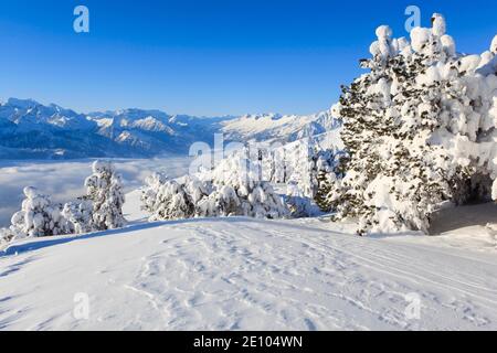 Berner Alpen, Blick vom Niederhorn, Schweiz, Europa Stockfoto