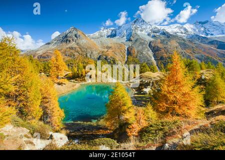 Lac Bleu, Grande Dent de Veisivi, Dent de Perroc, Aiguille de la TSA, Wallis, Schweiz, Europa Stockfoto