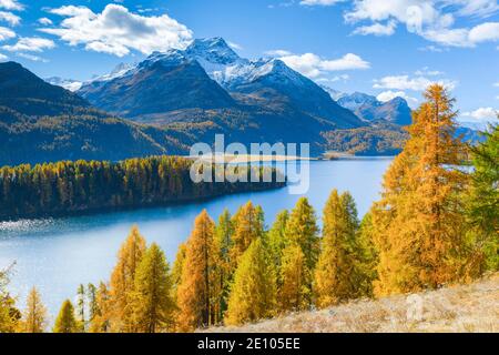 Silsersee, Piz da la Margna, 3158 m, Oberengadin, Graubünden, Schweiz, Europa Stockfoto