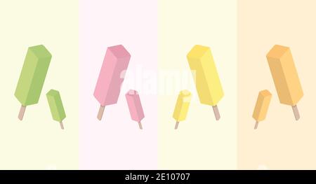 Grün Rosa Gelbe Orange Eiscreme. Einfache Vektorgrafik. Stock Vektor