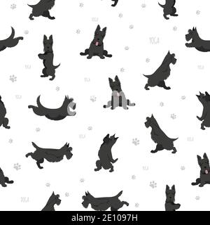 Yoga Hunde Posen und Übungen. Scottish Terrier Yoga nahtloses Muster. Vektorgrafik Stock Vektor