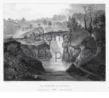 Brücke von Dulsie über den Fluss Findhorn, Nairn, Schottland, Vintage-Gravur von 1804 Stockfoto