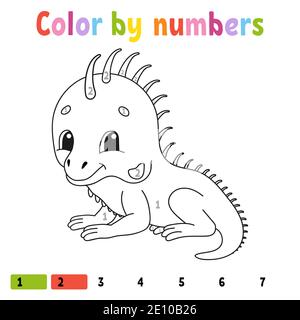Farbe nach Zahlen. Bild für Kinder. Fröhlicher Charakter. Vektorgrafik. Niedlicher Cartoon-Stil. Von Hand gezeichnet. Fantasy-Seite für Kinder. Isoliert Stock Vektor