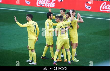 Villarreal Spieler feiert das Tor von Fer Nino während der spanischen Meisterschaft La Liga Fußball mach zwischen Villarreal und Levante am 2. Januar 2021 im Estadio de la Ceramica in Vila-real, Spanien - Foto Maria Jose Segovia / Spanien DPPI / DPPI / LM Stockfoto