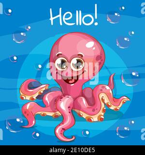 Vektor-Illustration von Cartoon Oktopus. Hallo. Stock Vektor