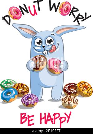 Vektor-Illustration von Cartoon-Kaninchen mit Donuts. Stock Vektor