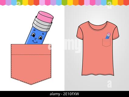 Niedlicher Charakter in der Hemdtasche. Niedlicher Charakter. Farbenfrohe Vektorgrafik. Cartoon-Stil. Isoliert auf weißem Hintergrund. Designelement. Vorlage für Stock Vektor