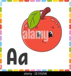 Lustiges Alphabet. ABC quadratische Flash-Karten. Cartoon niedlichen Charakter auf weißem Hintergrund isoliert. Für Kindererziehung. Arbeitsblatt zur Entwicklung. Schulungsschreiben Stock Vektor