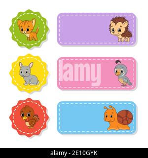 Set von farbigen Sticker mit niedlichen Zeichen. Isolierte Vektordarstellung. Stock Vektor