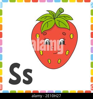 Lustiges Alphabet. ABC quadratische Flash-Karten. Cartoon niedlichen Charakter auf weißem Hintergrund isoliert. Für Kindererziehung. Arbeitsblatt zur Entwicklung. Schulungsschreiben Stock Vektor