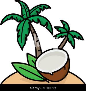 Tropische Insel mit Kokosnüssen und Palmen isoliert Vektor-Illustration Zum Welt-Kokosnuss-Tag am 2. September Stock Vektor