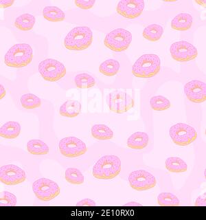 Nahtlose Muster-Set, Cartoon handgezeichnete süße Donuts, zarte rosa beige lila Farben. Nette Muster für die Verpackung Verpackung Verpackung Banner Textilien Stoffe. Stock Vektor