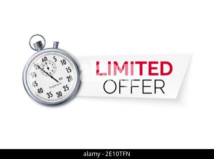Stoppuhr mit Sonderangebot. Banner für zeitlich beschränktes Angebot. Großer Preisnachlass. Vektor Stock Vektor