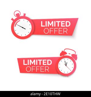 Stoppuhr und Wecker mit Sonderangebot. Banner für zeitlich beschränktes Angebot. Großer Preisnachlass. Vektor Stock Vektor