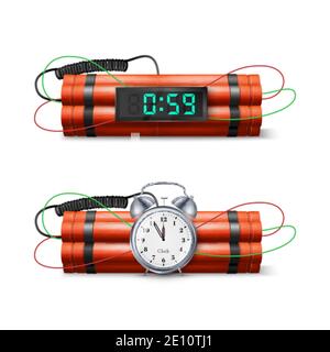 Dynamit Bombe mit Countdown-Uhr und Digital Timer. Militärische Detonate Rote Waffe. Vektorgrafik Stock Vektor