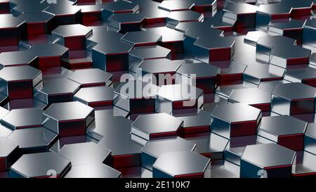 Abstrakter sechseckiger Hintergrund. 3D Render von dunkel glänzenden Sechsecken Stockfoto