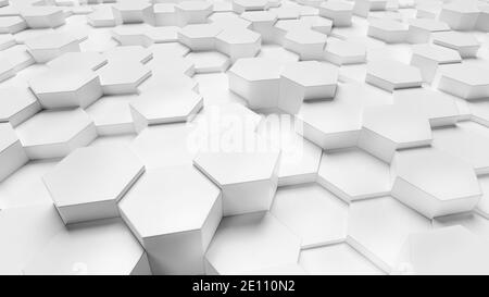 Abstrakter sechseckiger Hintergrund. 3D Render von weißen Sechsecken Stockfoto