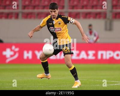 Piräus, Griechenland. Januar 2021. Petros Mantalos von AEK Athen während des Super League Griechenland Spiels im Karaiskakis Stadion, Piräus Bild von Yannis Halas/Focus Images/Sipa USA 03/01/2021 Credit: SIPA USA/Alamy Live News Stockfoto