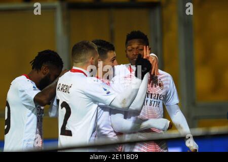 Benevento, Italien. Januar 2021. Benevento, Italien, Ciro Vigorito Stadion, 03. Januar 2021, JUBEL AC MAILAND während Benevento Calcio vs AC Mailand - Italienisch Fußball Serie A Spiel Kredit: Renato Olimpio/LPS/ZUMA Wire/Alamy Live News Stockfoto