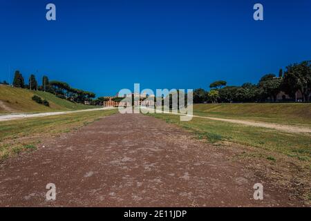Blick aus der Worm S-Eye Ansicht des Circus Maximus in Rom, Italien Stockfoto