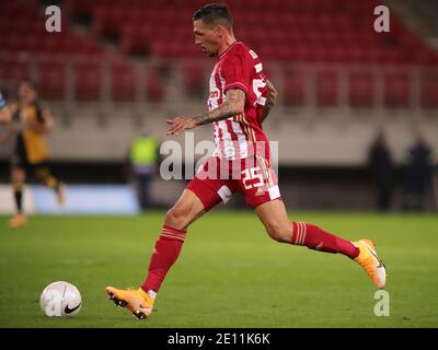 Piräus, Griechenland. Januar 2021. Jose Cholevas von Olympiacos F.C. während der Super League Griechenland Spiel im Karaiskakis Stadion, Piräus Bild von Yannis Halas/Focus Images/Sipa USA 03/01/2021 Quelle: SIPA USA/Alamy Live News Stockfoto