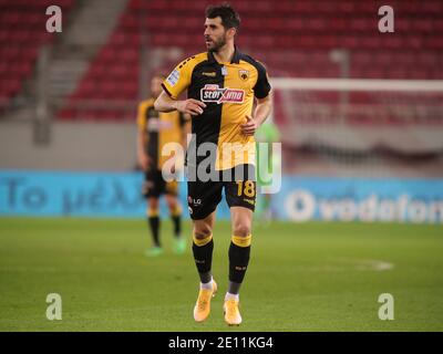 Piräus, Griechenland. Januar 2021. Nélson Oliveira von AEK Athen während des Super League Griechenland Spiels im Karaiskakis Stadion, Piräus Bild von Yannis Halas/Focus Images/Sipa USA 03/01/2021 Kredit: SIPA USA/Alamy Live Nachrichten Stockfoto