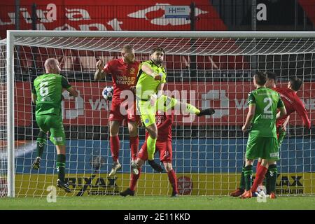 ALMERE, NIEDERLANDE - 2. JANUAR: Thomas Verheydt vom Almere City FC Scoort de beslissende treffer während des niederländischen Keukenkampioendivisie-Spiels dazwischen Stockfoto