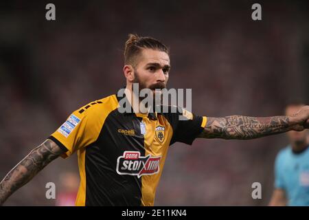 Piräus, Griechenland. Januar 2021. Marko Livaja von AEK Athen während des Super League Griechenland Spiels im Karaiskakis Stadion, Piräus Bild von Yannis Halas/Focus Images/Sipa USA 03/01/2021 Credit: SIPA USA/Alamy Live News Stockfoto