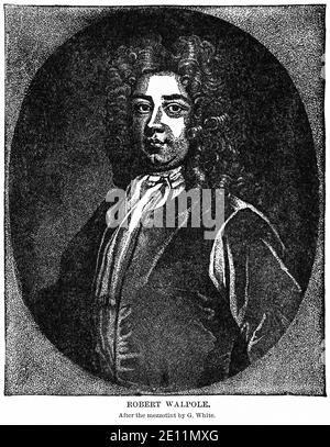 Robert Walpole, nach der Mezzotinta von G. White, Illustration, Ridpath's History of the World, Band III, von John Clark Ridpath, LL. D., Merrill & Baker Publishers, New York, 1897 Stockfoto