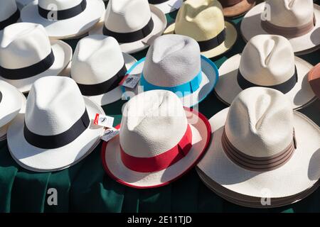 Panama City, Panama Sortiment panamaischer Hüte zum Verkauf Stockfoto