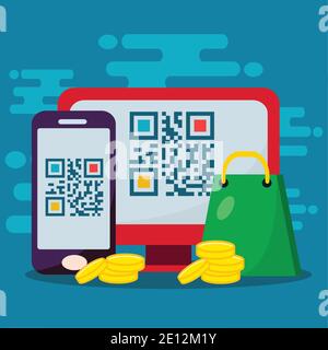 Online-Shopping Verwenden sie qr-Code Konzept Vektor Illustration Stock Vektor