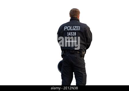 Rückansicht Eines Isolierten Berliner Polizisten Stockfoto