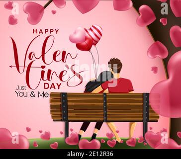 Valentine's Datum Vektor Hintergrund-Design. Happy valentine's Day Text mit Mann und Frau Paar Zeichen aus und sitzen für romantische Liebhaber. Stock Vektor