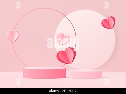 3d Hintergrund Produkte valentine Podium in Liebe Plattform. Herz Hintergrund Vektor 3d-Rendering mit Zylinder. Podium stehen kosmetische Produkte zu zeigen. Stock Vektor