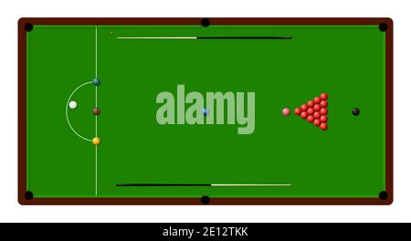 Billardtisch mit Linien und Kugeln. Sportliches Design. Snooker-Wettbewerb. Vektor Stock Vektor