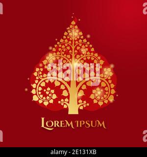 Golden Bodhi Baum Silhouette Form mit Lichteffekt Verwendung für Logo, Dekoration. Stock Vektor