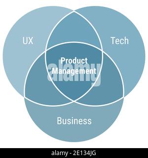 Schema Produktmanagement, blau auf weißem Hintergrund. Stock Vektor