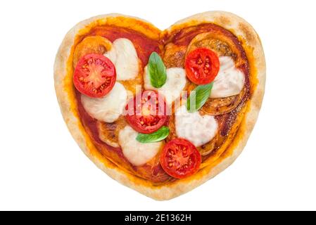 Teig Pizza mit Form des Herzens Stockfoto