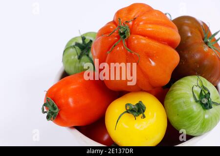 Erbstück Tomaten Sammlungen isoliert mit weißem Hintergrund Stockfoto