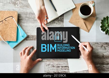 BIM - Konzept zur Modellierung von Informationen auf dem Bildschirm Stockfoto