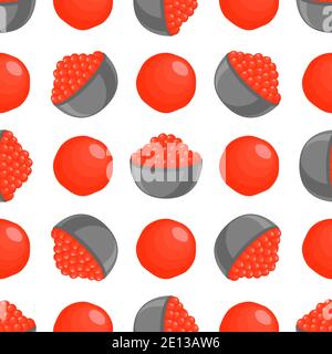 Illustration zum Thema große Muster identische Arten Fisch Kaviar, Ei gleiche Größe. Eiermuster aus frischem Fischkaviar für farbigen Druck auf Wallpa Stock Vektor