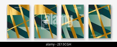 Luxuriöse und reiche Cover-Vektor-Illustration-Set, goldene Folie und goldenen Linien. Türkis abstrakten Hintergrund Vorlage Einladung. Geometrische Formen tren Stock Vektor