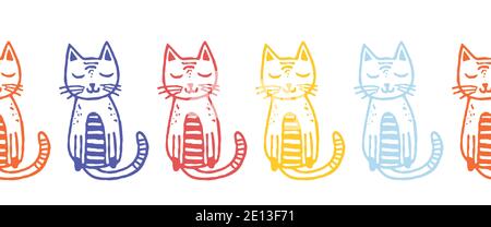 Niedliche Katzen nahtlose Vektor-Grenze. Kreative kindliche horizontale Wiederholung Muster mit Kätzchen. Ideal für Stoffbesatz, Bänder, Kinderdekor, Kinder Stock Vektor