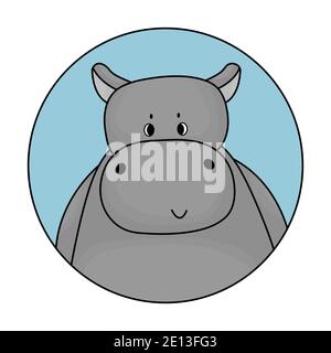 Grau niedlichen männlichen Cartoon Hippo lächelt. Avatar mit blauem Hintergrund ist isoliert Stock Vektor