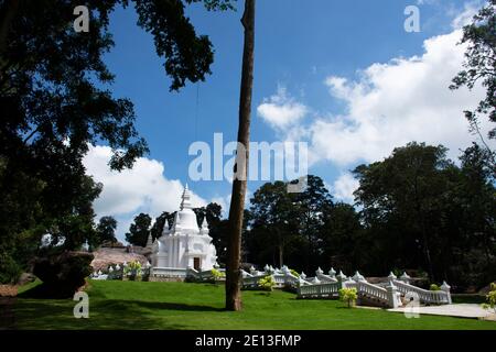 Schöner weißer Stupa-Schrein im Garten im Wat Tham Klong Phen Waldtempel für Thailänder und ausländische Reisende Reise Besuch Respekt beten Stockfoto