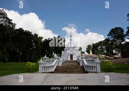 Schöner weißer Stupa-Schrein im Garten im Wat Tham Klong Phen Waldtempel für Thailänder und ausländische Reisende Reise Besuch Respekt beten Stockfoto