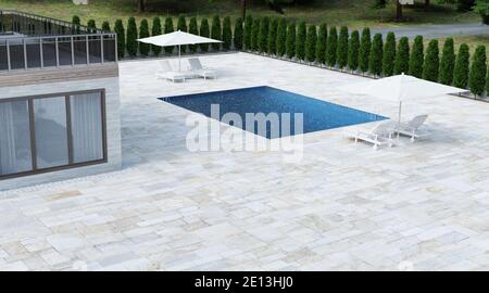 Luxus Privathaus Mit Pool, Umgeben Von Zypressen Stockfoto