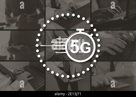 5g-Konzept illustriert durch Bilder im Hintergrund Stockfoto